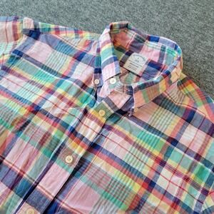 Brooks Brothers Shirt Men's Large Regent Red Madras Plaid Short Sleeve Button Up